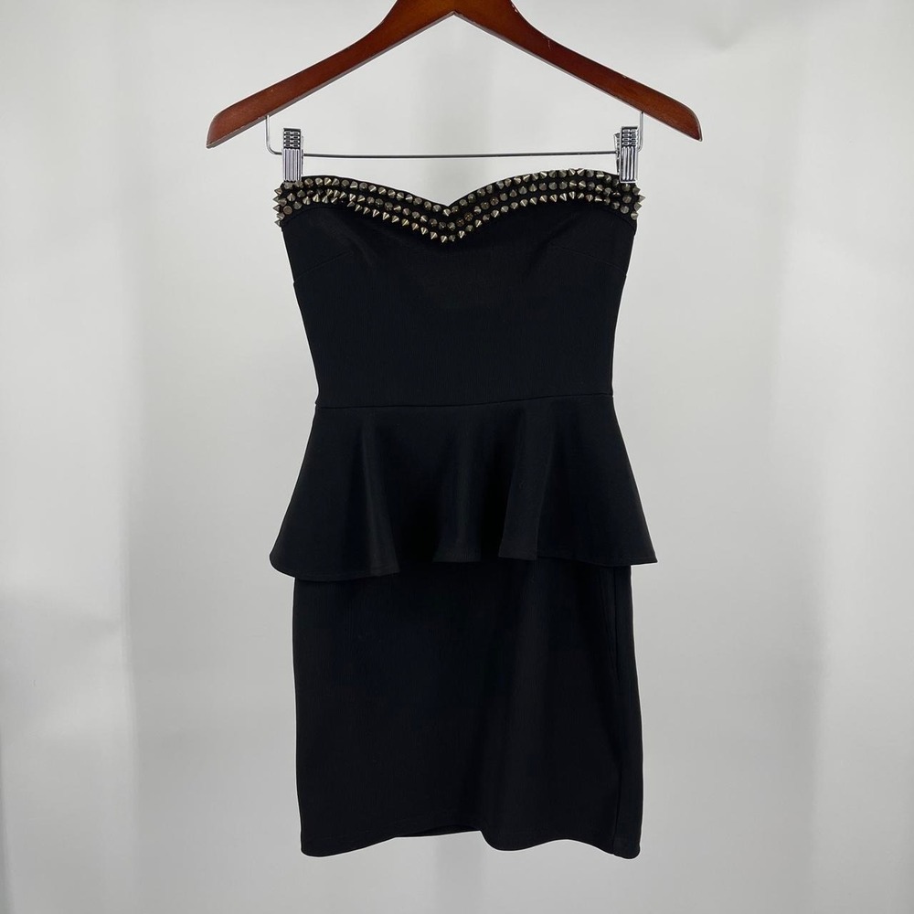 2010s Indie Sleaze Studded Spike Peplum Mini Dress Bodycon Small Gothic Club